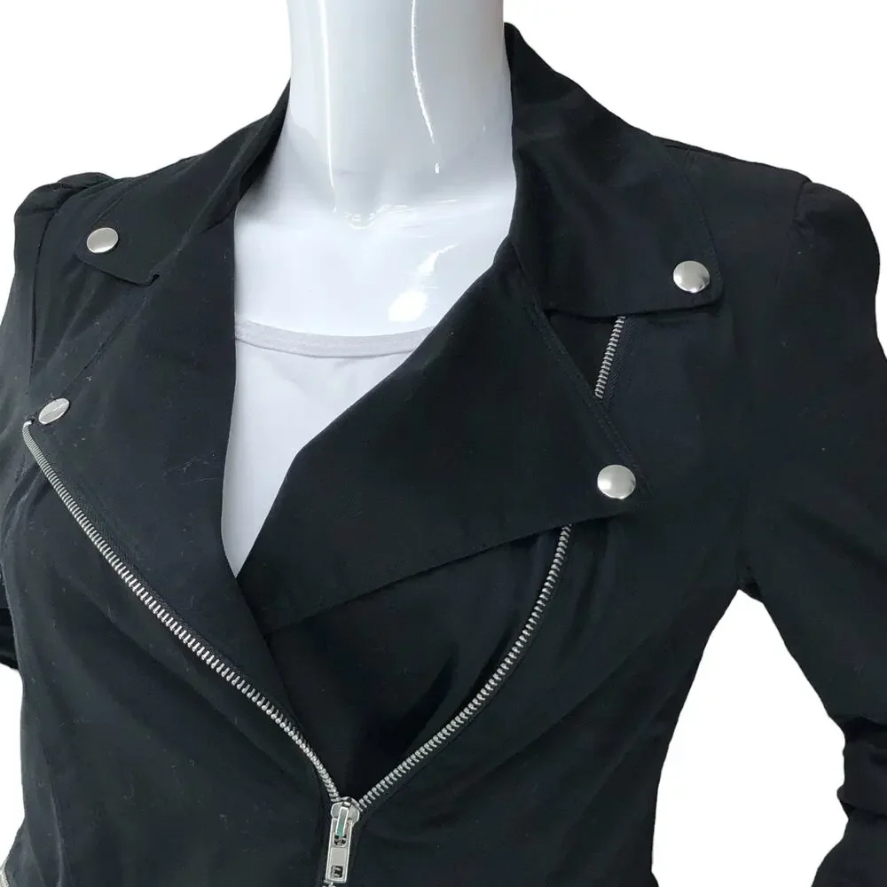 Sandro Womens Size S Biker Jacket Asymmetrical Cotton Zip Pockets Black